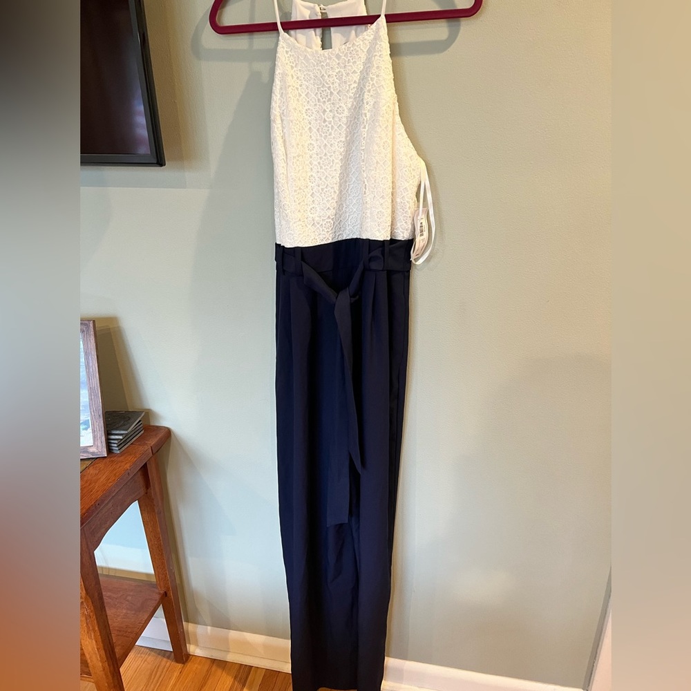Navy white lace jumpsuit. Size 14. NWT